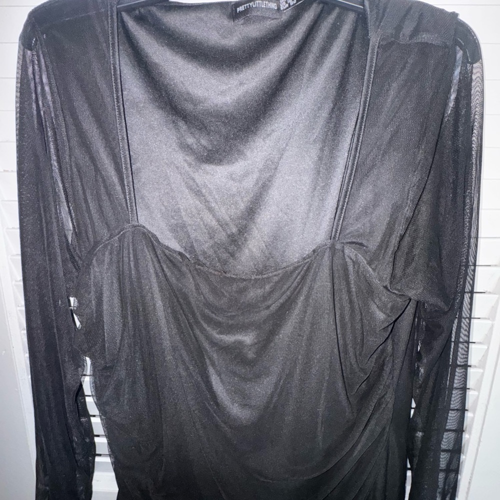 PrettyLittleThing Black Mesh Long Sleeve Dress